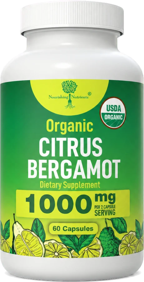 A bottle of Nourishing Nutrients Organic Citrus Bergamot, 60 capsules